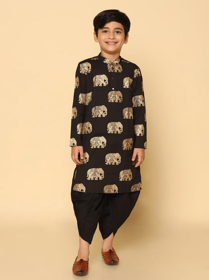Boy's Black Kurta Dhoti Set