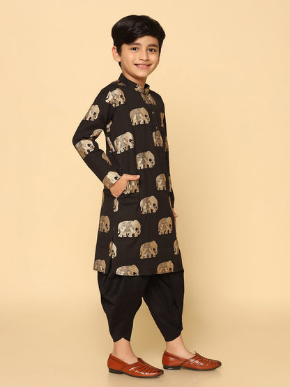 Boy's Black Kurta Dhoti Set