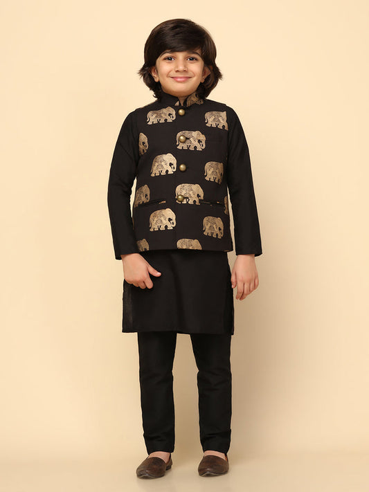 Boys Black Kurta Jacket Pyjama Sets