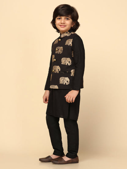 Boys Black Kurta Jacket Pyjama Sets