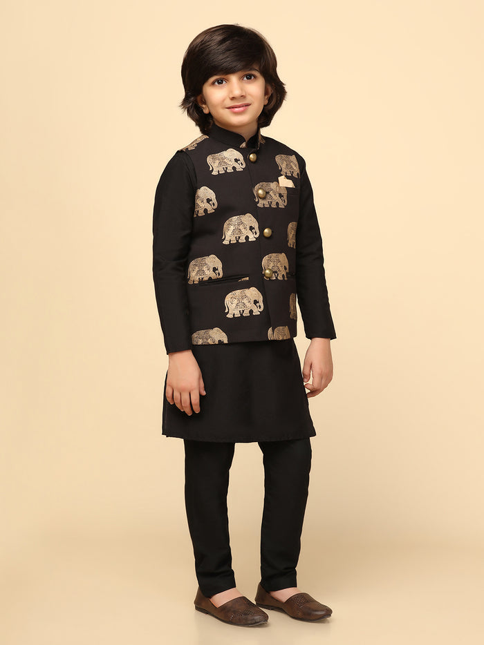 Boys Black Kurta Jacket Pyjama Sets
