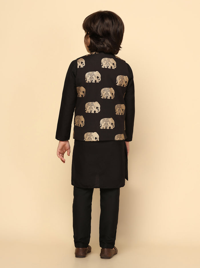 Boys Black Kurta Jacket Pyjama Sets