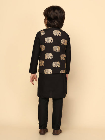 Boys Black Kurta Jacket Pyjama Sets