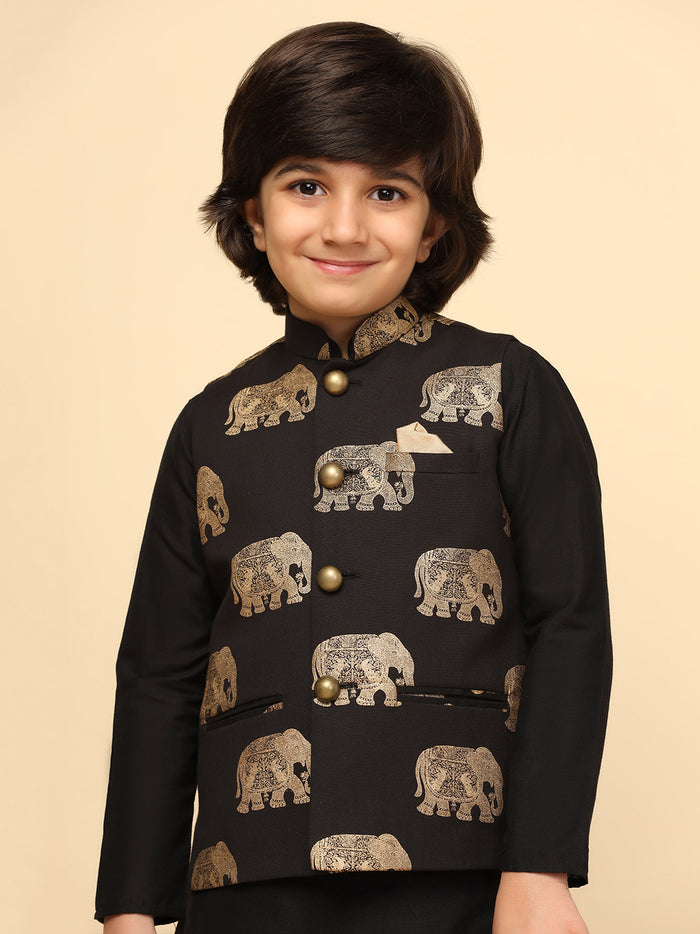 Boys Black Kurta Jacket Pyjama Sets
