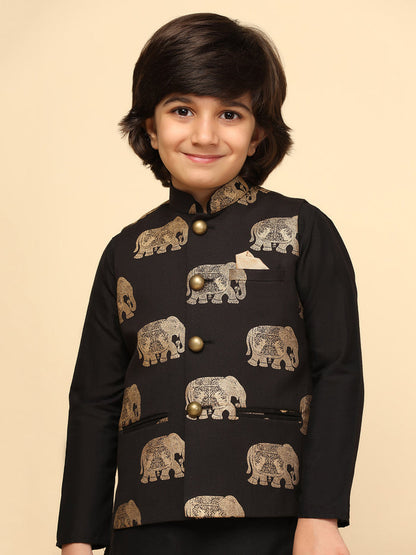 Boys Black Kurta Jacket Pyjama Sets