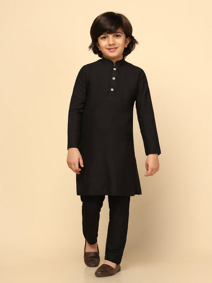Boys Black Kurta Jacket Pyjama Sets