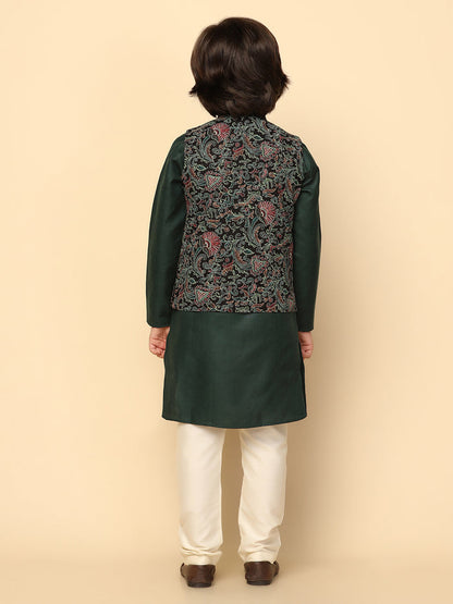 Boy's Black Printed Kurta Jacket Churidar