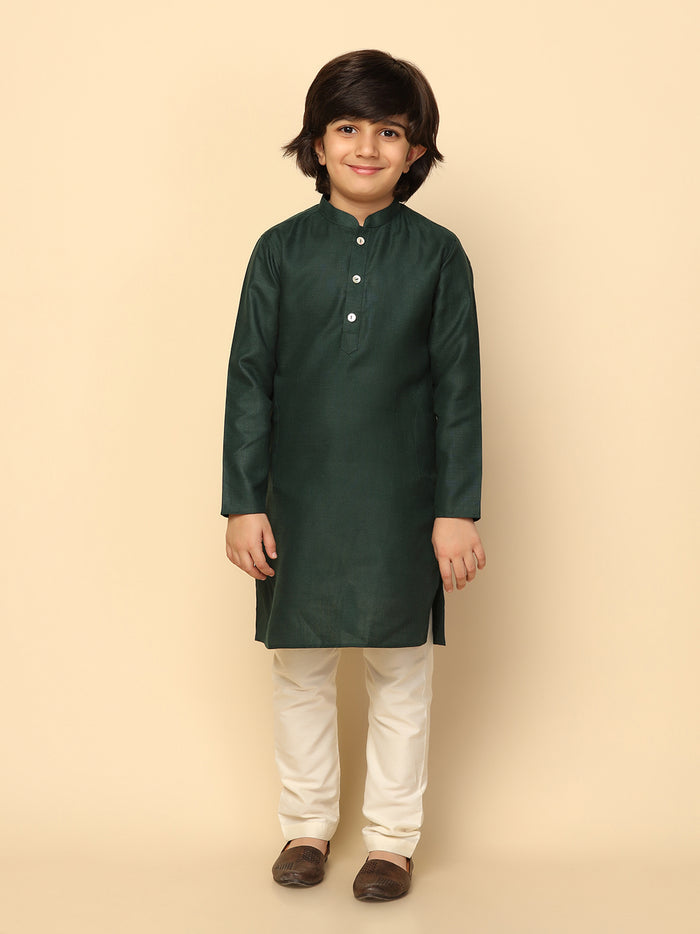 Boy's Black Printed Kurta Jacket Churidar
