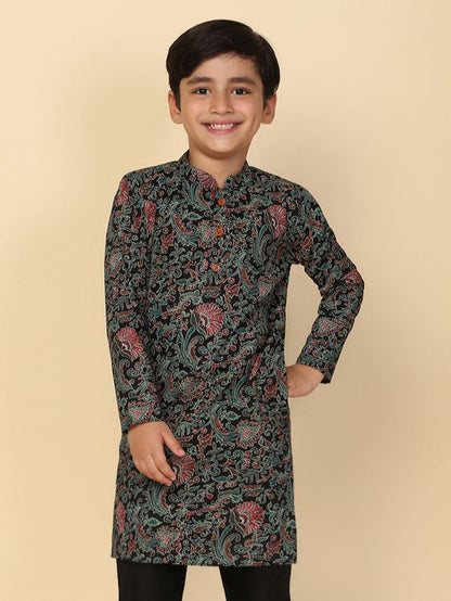 Boy's Black Printed Kurta