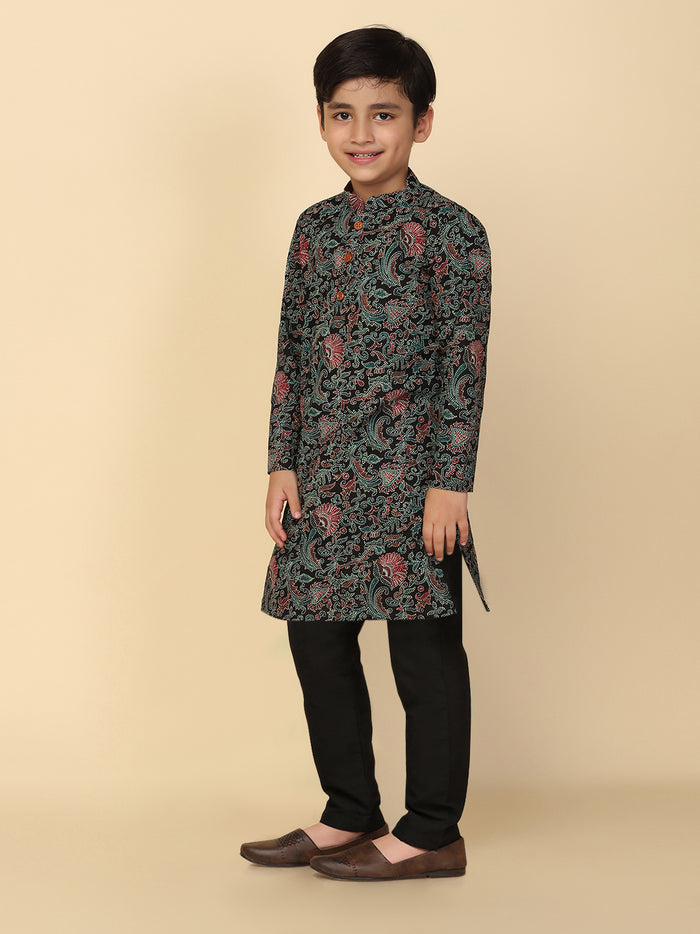 Boy's Black Printed Kurta