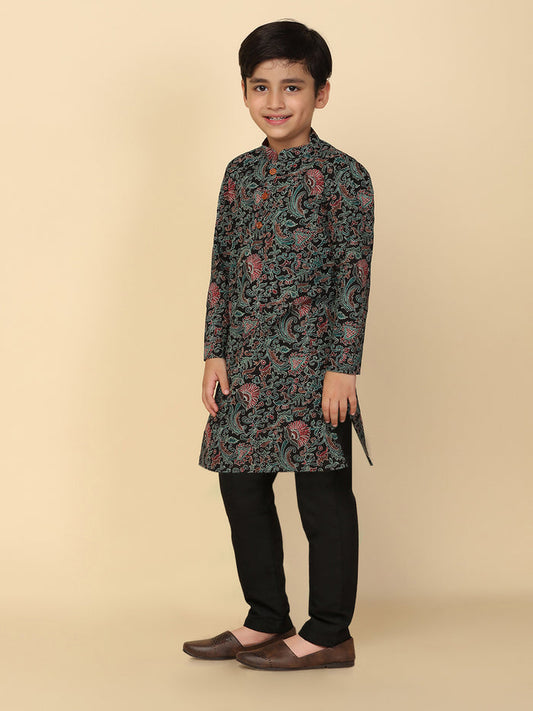 Boy's Black Printed Kurta