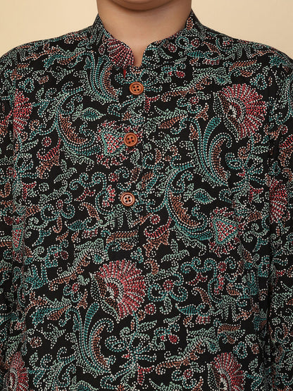 Boy's Black Printed Kurta