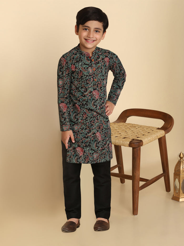 Boy's Black Printed Kurta