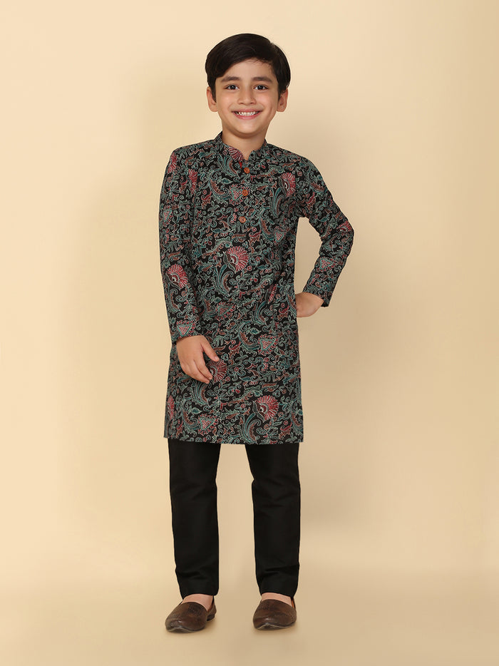 Boy's Black Printed Kurta