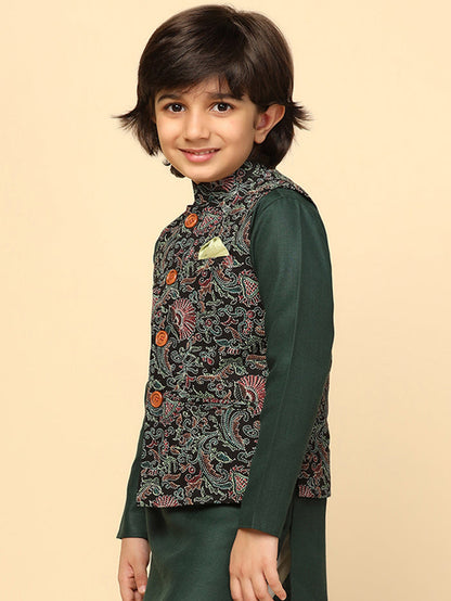 Boy's Black Printed Nehru Jacket