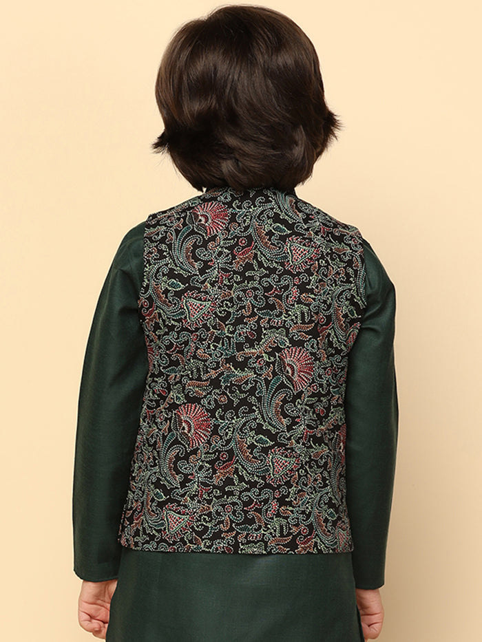 Boy's Black Printed Nehru Jacket