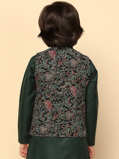 Boy's Black Printed Nehru Jacket