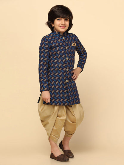 Boy's Blue Indowestern Set With Dhoti