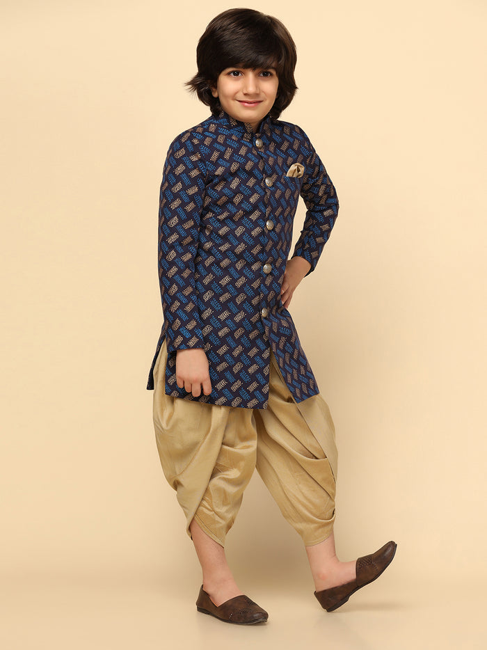 Boy's Blue Indowestern Set With Dhoti