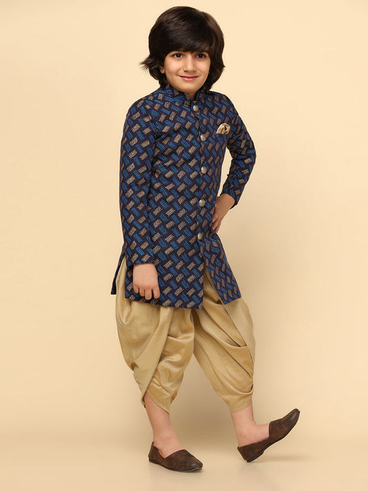 Boy's Blue Indowestern Set With Dhoti