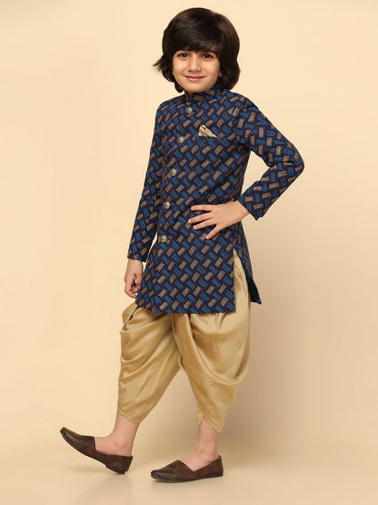 Boy's Blue Indowestern Set With Dhoti
