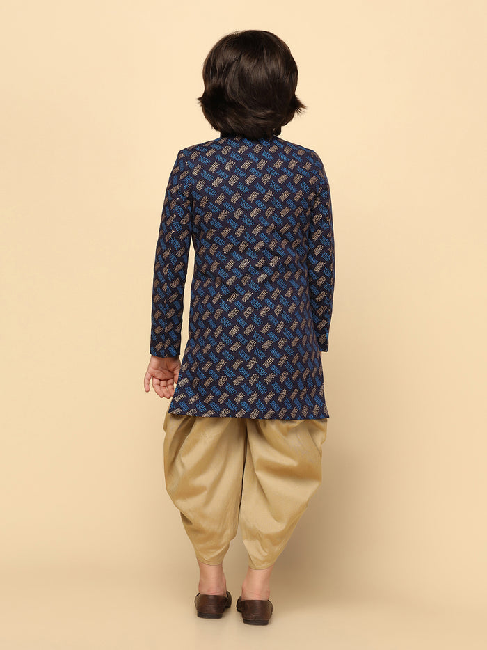 Boy's Blue Indowestern Set With Dhoti