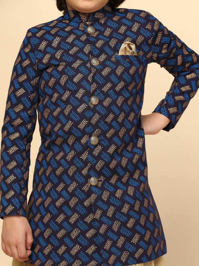 Boy's Blue Indowestern Set With Dhoti