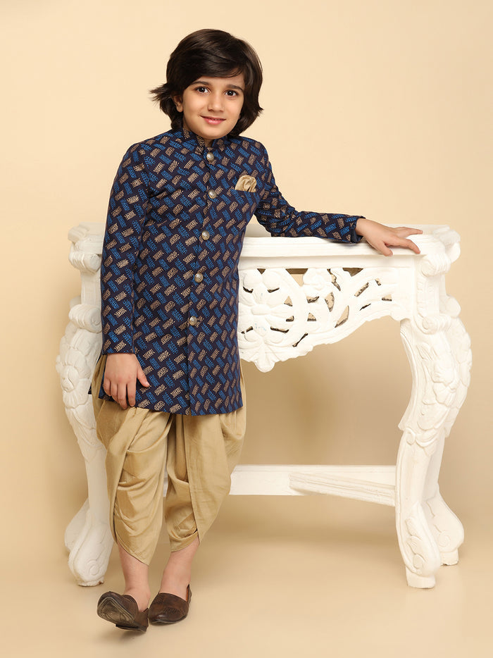 Boy's Blue Indowestern Set With Dhoti