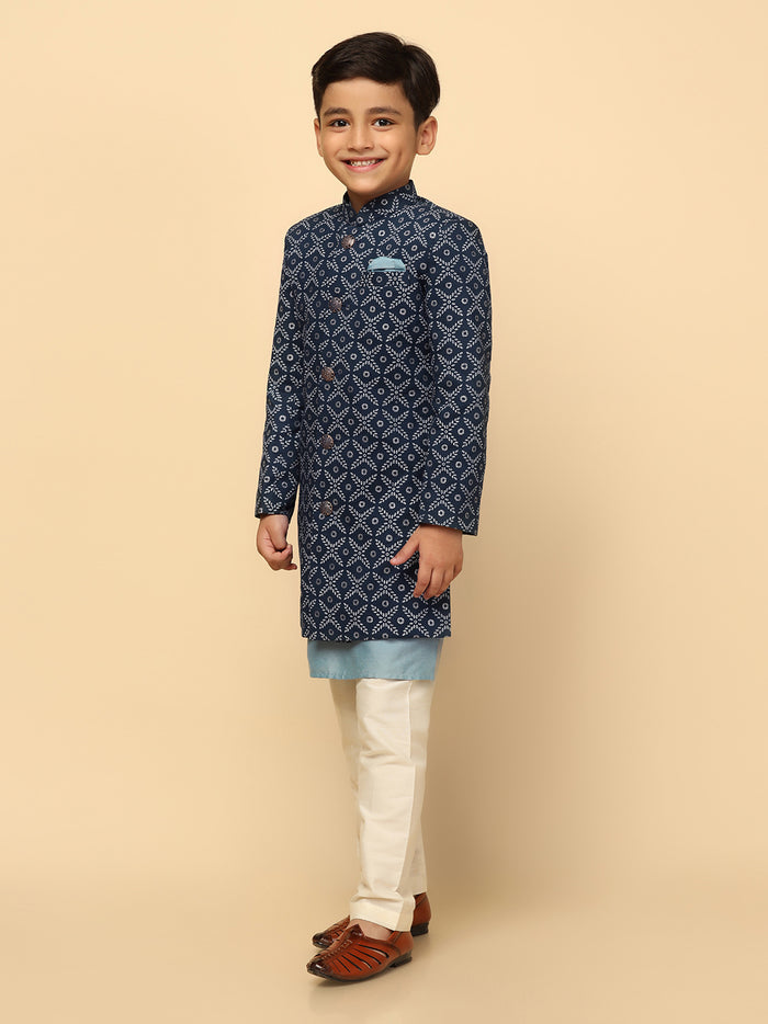 Boy's Blue Indowestern Set With Kurta and Churidar