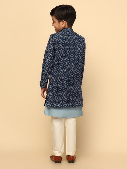 Boy's Blue Indowestern Set With Kurta and Churidar