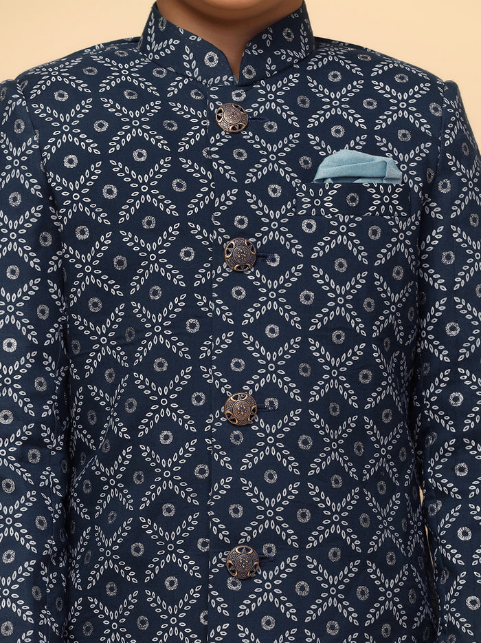 Boy's Blue Indowestern Set With Kurta and Churidar