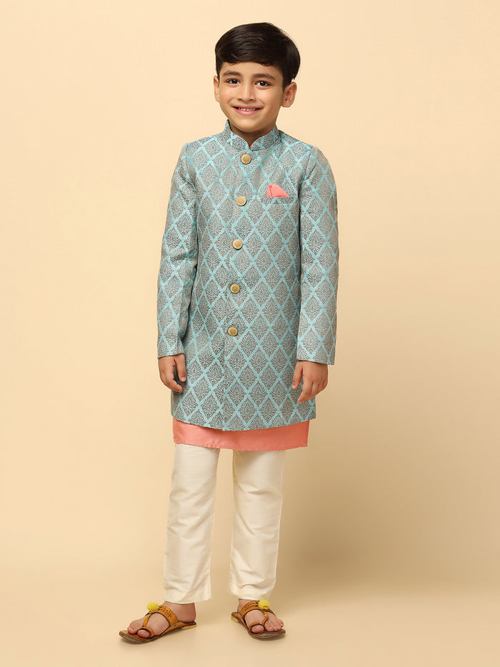 Boy's Blue Kurta Indowestern Pyjama Set