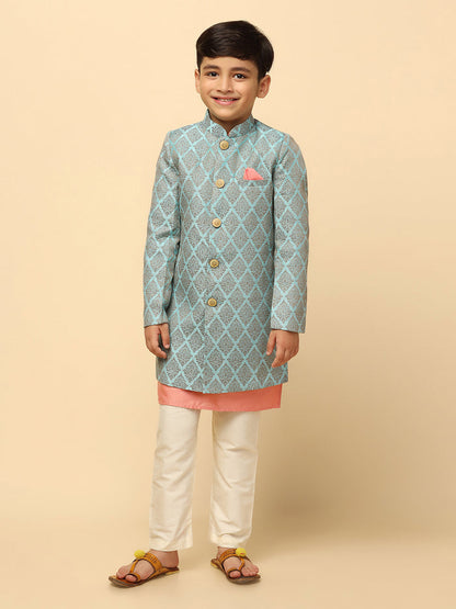 Boy's Blue Kurta Indowestern Pyjama Set