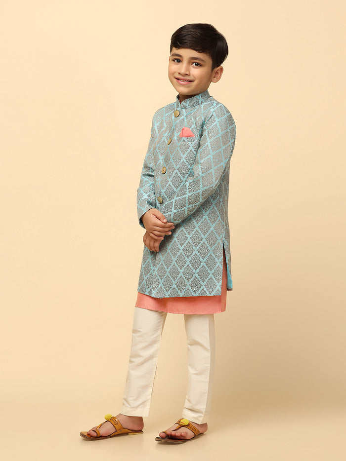 Boy's Blue Kurta Indowestern Pyjama Set