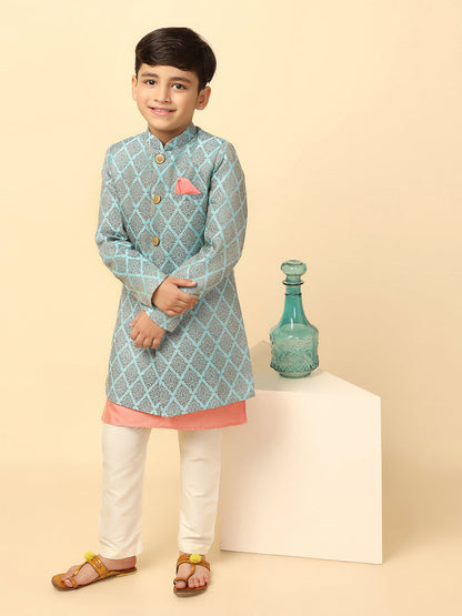 Boy's Blue Kurta Indowestern Pyjama Set