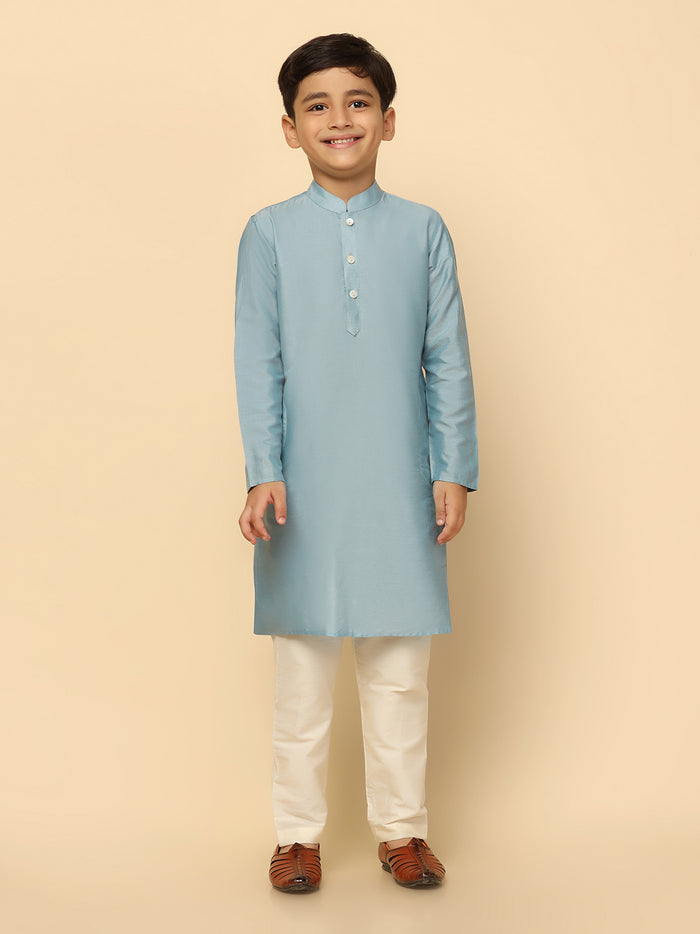 Boys Blue Kurta Jacket Pyjama Sets