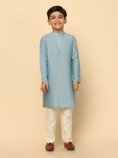 Boys Blue Kurta Jacket Pyjama Sets