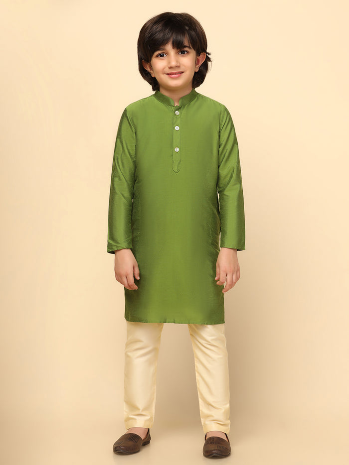 Boy's Green Textured Kurta Indowestern Churidar Set