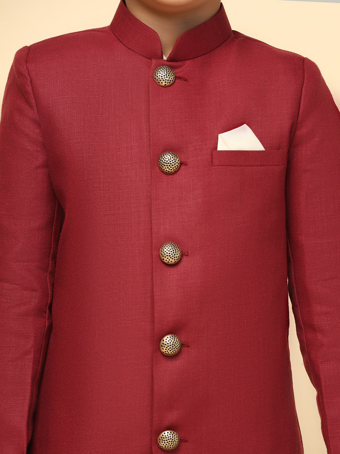 Boy's Maroon Indowestern Set With Kurta and Churidar