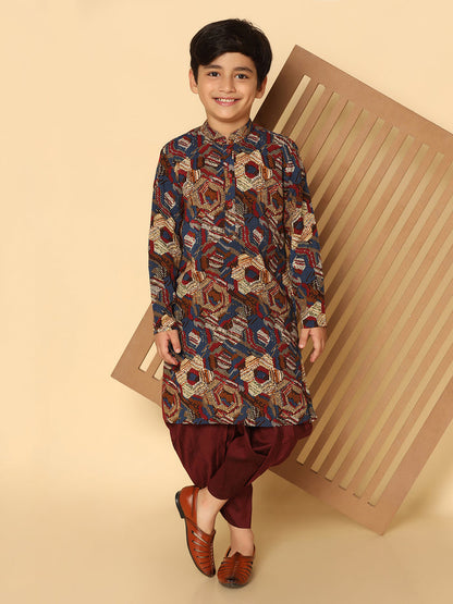 Boy's Maroon Kurta Dhoti Set