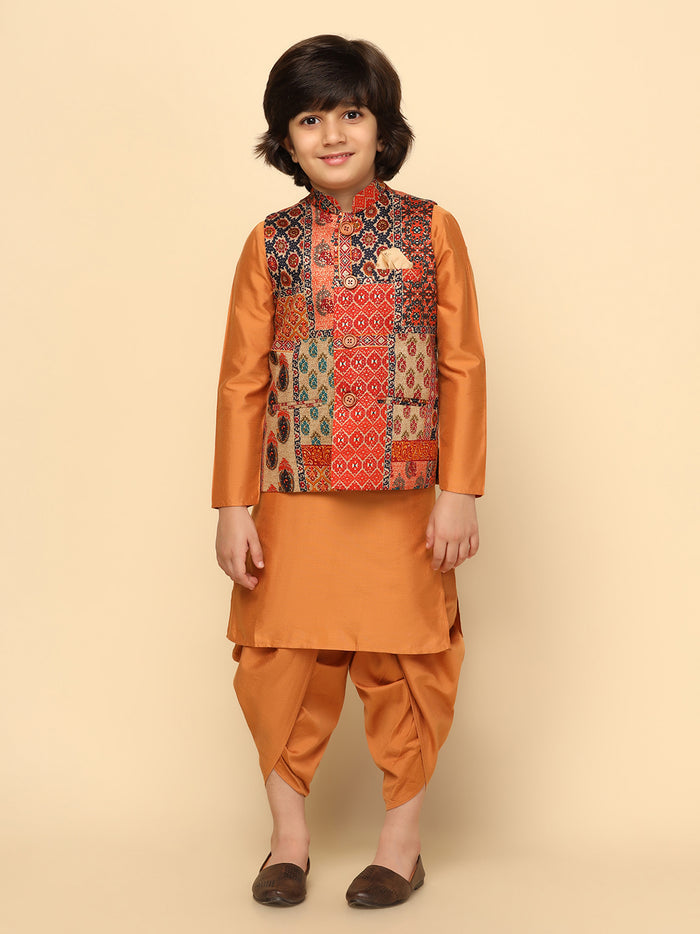Boys Multi-Color Kurta Jacket Dhoti Sets