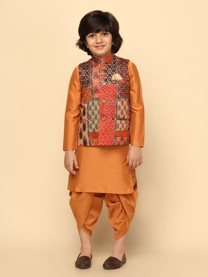 Boys Multi-Color Kurta Jacket Dhoti Sets
