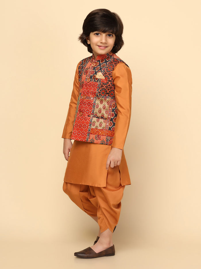 Boys Multi-Color Kurta Jacket Dhoti Sets