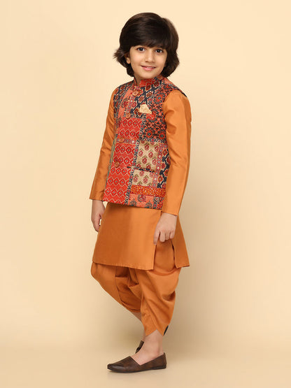 Boys Multi-Color Kurta Jacket Dhoti Sets