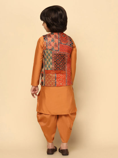 Boys Multi-Color Kurta Jacket Dhoti Sets