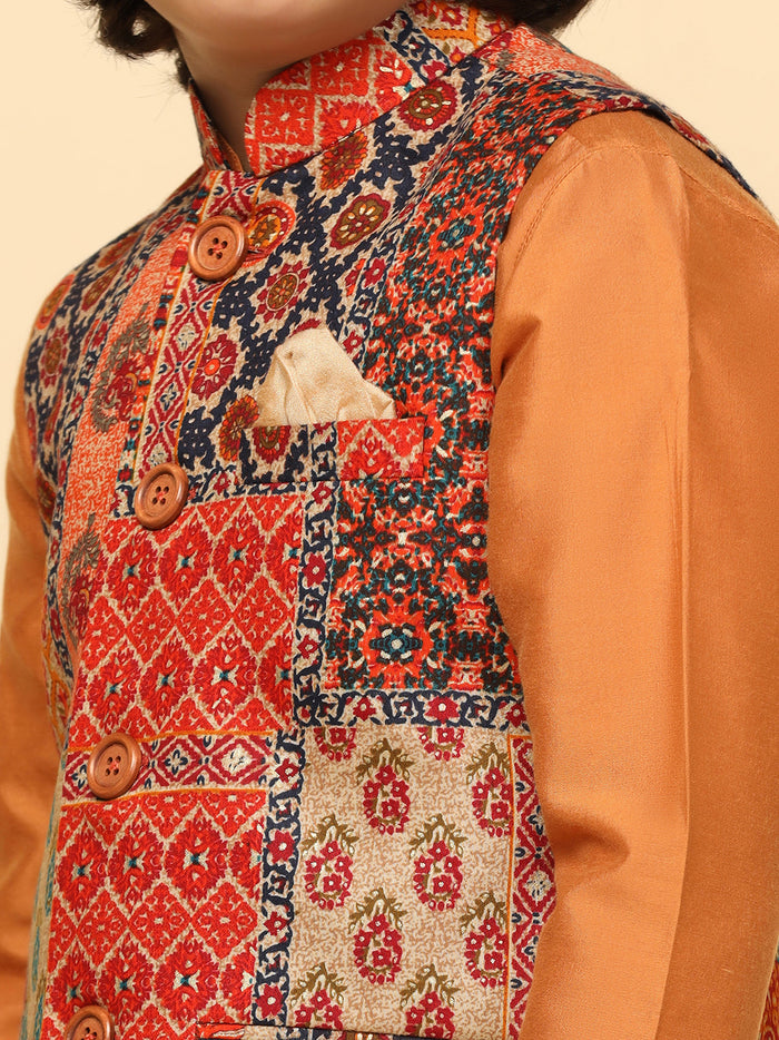Boys Multi-Color Kurta Jacket Dhoti Sets