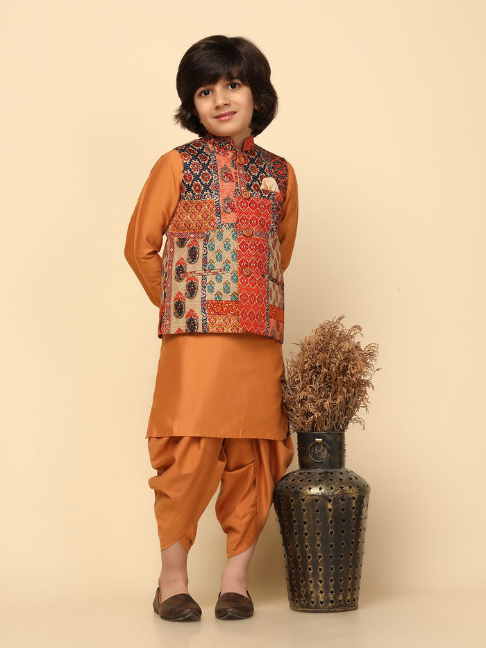 Boys Multi-Color Kurta Jacket Dhoti Sets