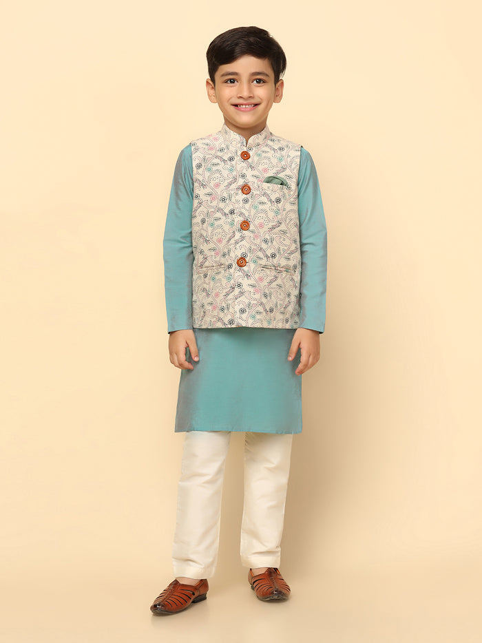 Boys Multi-Color Kurta Jacket Pyjama Sets