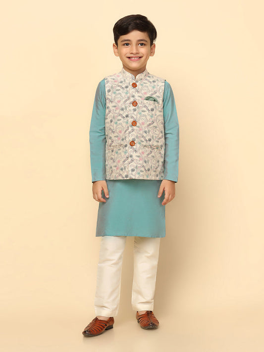 Boys Multi-Color Kurta Jacket Pyjama Sets
