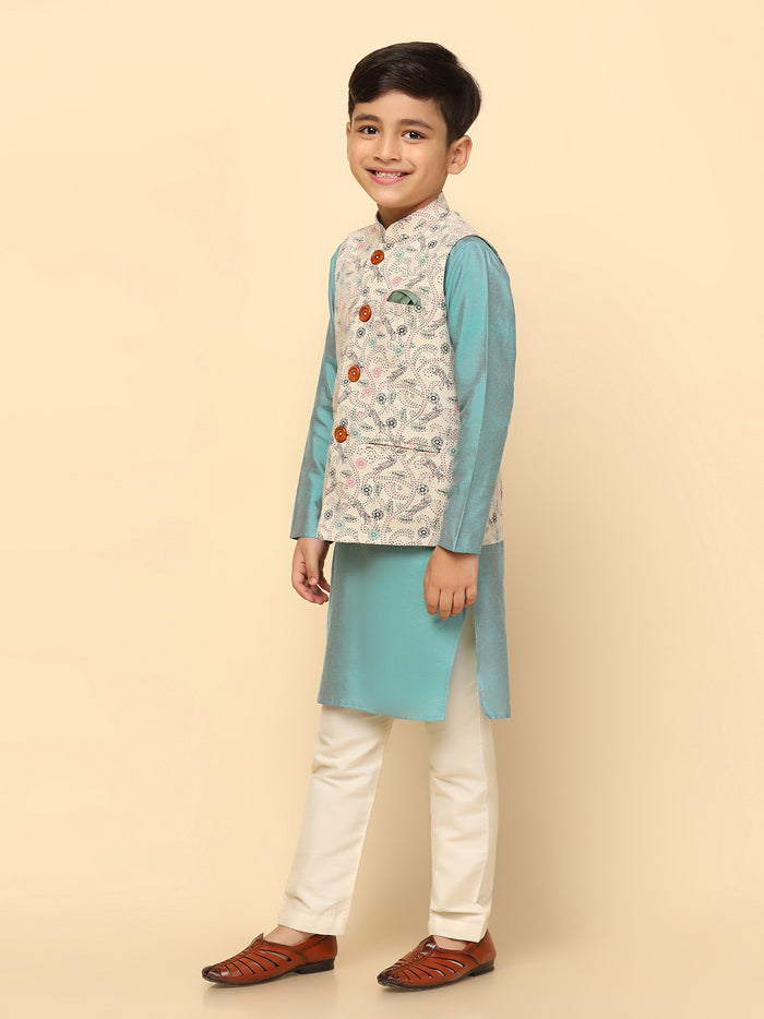 Boys Multi-Color Kurta Jacket Pyjama Sets